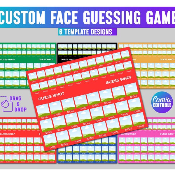 Guess Who Canva Template, Guess Who 2.0 Game, Make Your Own Custom Printable 2.0 Game, Custom Face Guessing Game Canva Editable Template
