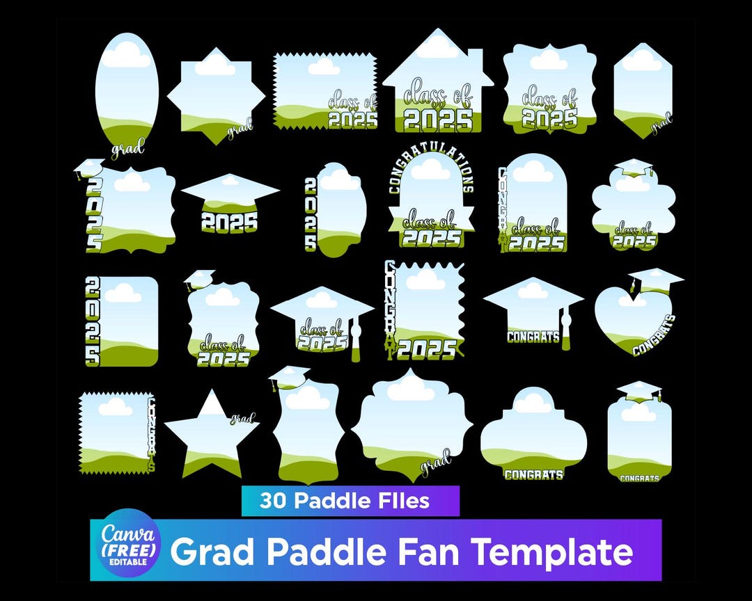 Grad Paddle Fan Template Bundle SVG, Graduation Cake Topper Template ...