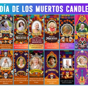 Tag der Toten Kerzenetiketten für hohe Zylinderkerzen, Dia de los Muertos Altar Aufkleber, Velas Etiquetas, digitaler Download
