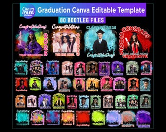 80 Congratulations Canva Template, Fill Your Text Design,Class of 2025 Graduate, Graduation Bootleg Canva Editable 80 Templates, Grad Shirt