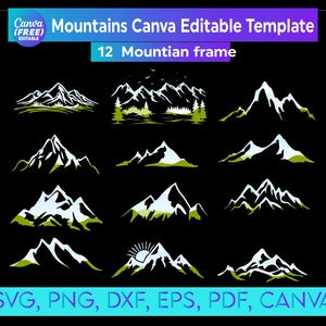 Mountain Canva Frame Template, Outdoors Adventure, Custom Canva Frame, Drag & Drop, Sublimation Template, Hand Drawn Landscape