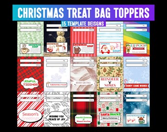 15 Christmas Treat Bag Toppers Template, Santa Kisses, Reindeer Noses, Classroom Gift Cookie Tags, Elf Kisses, Elf Poop, Snowman Poop