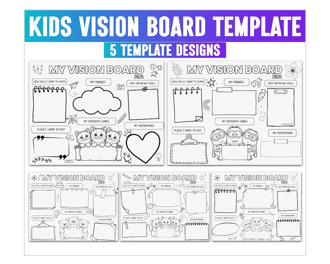 Vision Activity Outline Kids Vision Board Printable Template, Kids Vision Board Canva Template ...