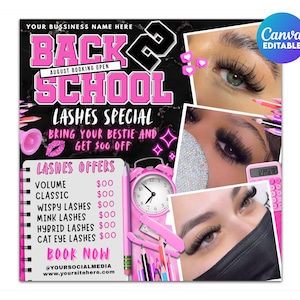 Back to School Lash Sale Flyer, Back To School Hair Flyer, August Bookings Flyer,, Lash deals, Lash extensions sale, Eyelash extensions