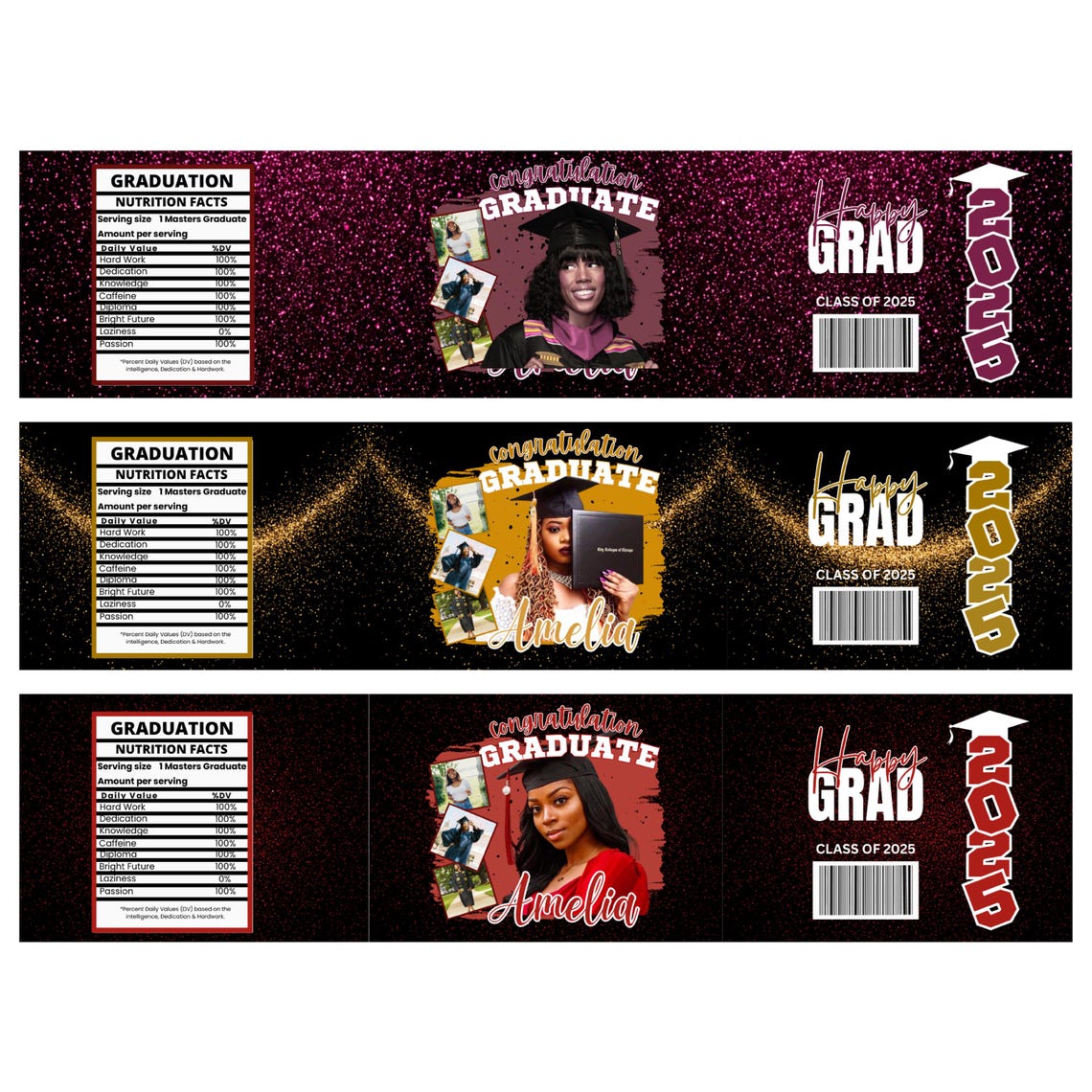 Graduation Water Bottle Labels Canva Template, Graduation Party Favor ...