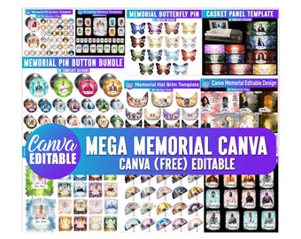 Megapaquete conmemorativo de Canva, plantilla PNG conmemorativa, botón de pin conmemorativo, camiseta funeraria integral, plantilla de ala de sombrero conmemorativo