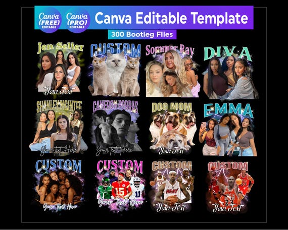 Easy Canva Editable Template Bundle, 90s Shirt, Face Photo Birthday Tee, Pack Editable in Canva, Personalized Girlfriend Picture Tee