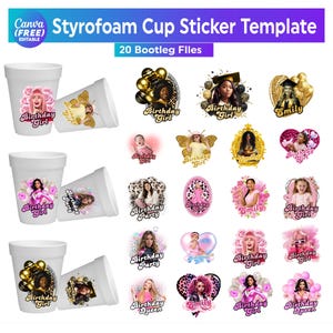 Styrofoam Cup Template Bundle, Add Your Own Photos, Birthday Celebrations Png, Cup Sticker Template, Party Cups Canva, Styrofoam Sticker Png