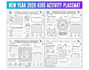 New Year 2026 Kids Activity Placemat, Happy New Year's Eve Coloring Page, New Year 2026 Kids Activity, Printable New Year Kids NYE Craft
