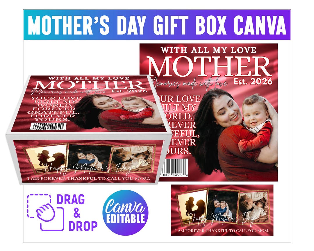 Mother’s Day Canva Template, Mother’s Day Gift Box Canva Editable ...