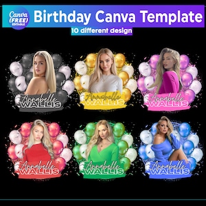Lot de modèles modifiables en toile d&#39;anniversaire, modèle bootleg d&#39;anniversaire, chemise des années 90, t-shirt d&#39;anniversaire avec photo de visage, conception d&#39;anniversaire personnalisée