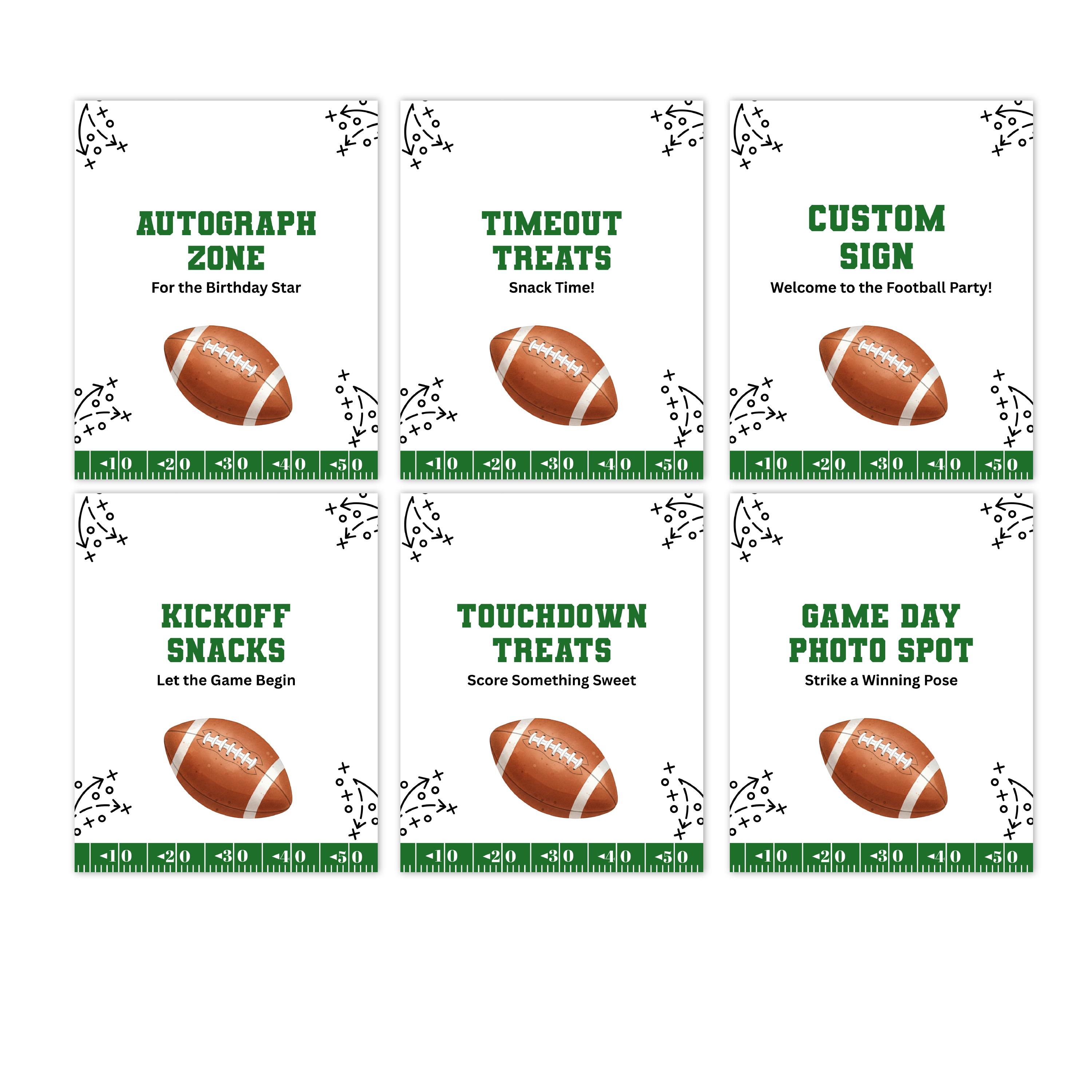 Football Party Sign Set, Football Party Signs Canva Template, Editable ...