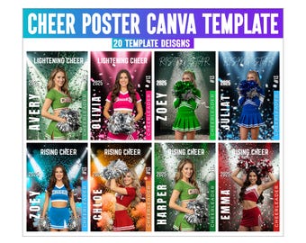 Cheerleader Poster Canva Editable Template, Senior Cheer Team Poster, Custom Cheer Digital Background, Canva Editable Cheerleading Banners