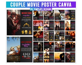 Filmposter voor koppels bewerkbare sjablonen canva, Valentijnsdag, cadeau paar jubileum, Loveflix-filmposter, filmposter jubileum, filmposters jubileum