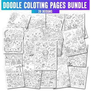Doodle Tracing Coloring Book Bundle, Cute Coloring Pages for Kids & Adults, Kawaii Coloring Book,Printable Kids Activity Book