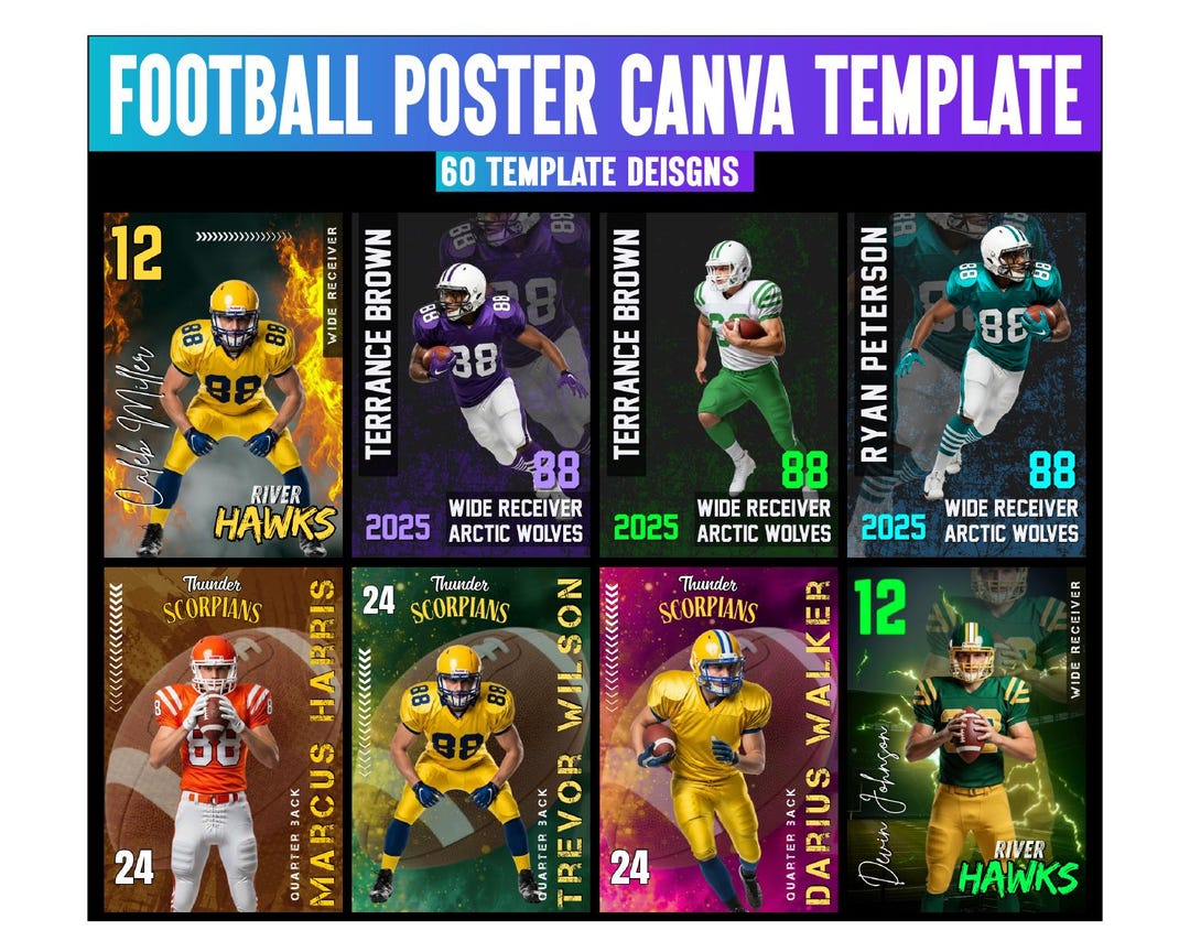 60 Football Poster Canva Template, Senior Sports Poster, Memory Mate ...
