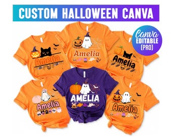 Redigerbar Canva Halloween-tröjadesign, anpassad Halloween-tröja Canva-mallpaket, konserttröja, bootleg-mallar, 90-talsskjorta