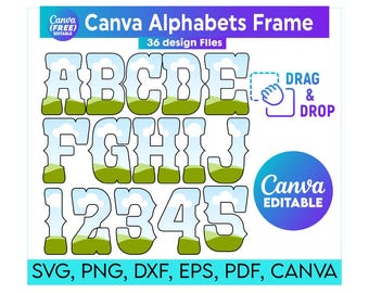 Canva Frame Retro Letters, Block Shadow font, Complete Alphabet Uppercase, Lowercase, Number, Drag & Drop Photos, Patterns, colors