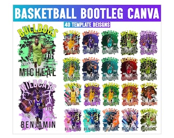 Basketbal Bootleg Canva bewerkbare sjabloon, Canva T-shirtontwerp, vul je eigen ontwerp, digitale download, Bootleg Rap T-shirt Canva-sjabloon