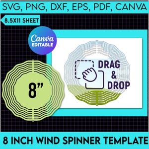Plantilla de molino de viento, molino de viento de 8&quot; para sublimación, molino de viento SVG, plantilla de molino de viento, maqueta de molino de viento, Canva editable