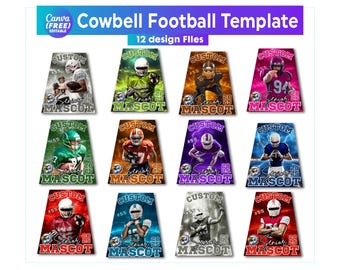 12 Cowbell Canva Editable Template, Custom Cowbell Design, Game Day Spirit Template, Football Cowbell Designs, Editable Template