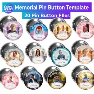 Funeral Botton Template, In Loving Memory Pin Button Canva Mega Editable Templates Bundle, Memorial Pin Button Canva Designs
