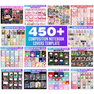 Mega Composition Notebook Cover Canva Template Bundle, Coquette Bows Composition Notebook Canva Editable Template, Composition Book Cover