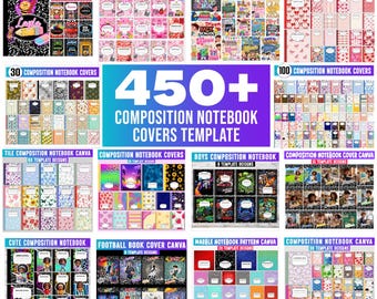 Mega Composition Notebook Cover Canva Template Bundle, Coquette Bows Composition Notebook Canva Editable Template, Composition Book Cover