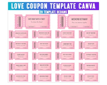 Editable Gift Love Romantic Coupons, Valentine's Day Coupons, Canva Love Coupons, Gift for Him, Love Coupon Canva Editable Book