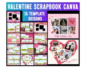 Valentine's Day Digital Scrapbook Template, Anniversary Scrapbook Canva Template Photo Collage Scrapbook, Drag & Drop Digital Scrapbook