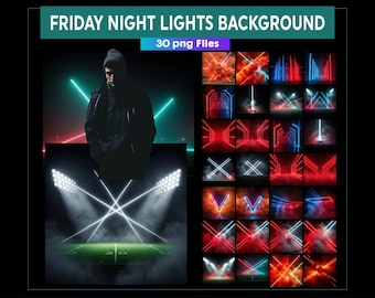 Friday Night Light Overlays Bundle, Sports Photography Backdrops with Fog & color smoke, Stadium Light Background, Night Light Backgrounds