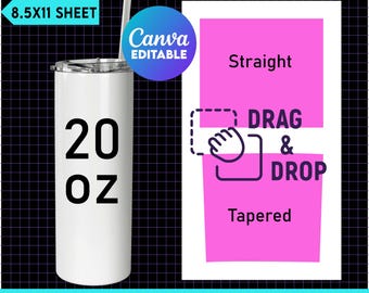 20oz Skinny Tumbler Template, Skinny Tumbler Full Wrap, Tumbler Sublimation, Tapered Straight, png, Canva Editable, Tumbler Template Svg