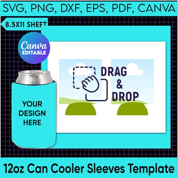 12oz Can Cooler Template, Beer Cooler Template, Blank Template for Sublimation, Bottle Cooler Template, Svg, Canva Editable, Canva Frame
