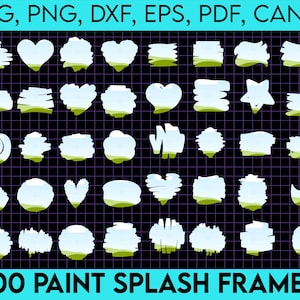 100 Paint Splash Canva Frames Svg, Bleach Effect Distressed Edge Mega Bundle, anva Editable Frame Template, Fill Your Own Paint Splash