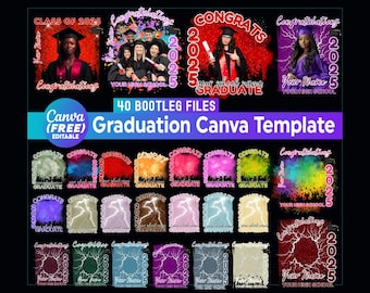 40 Graduation template Bundle, Grad Shirt Canva, Congratulations Canva Template, 025 Graduation tshirt Grad Bootleg, Class of 2026 Graduate