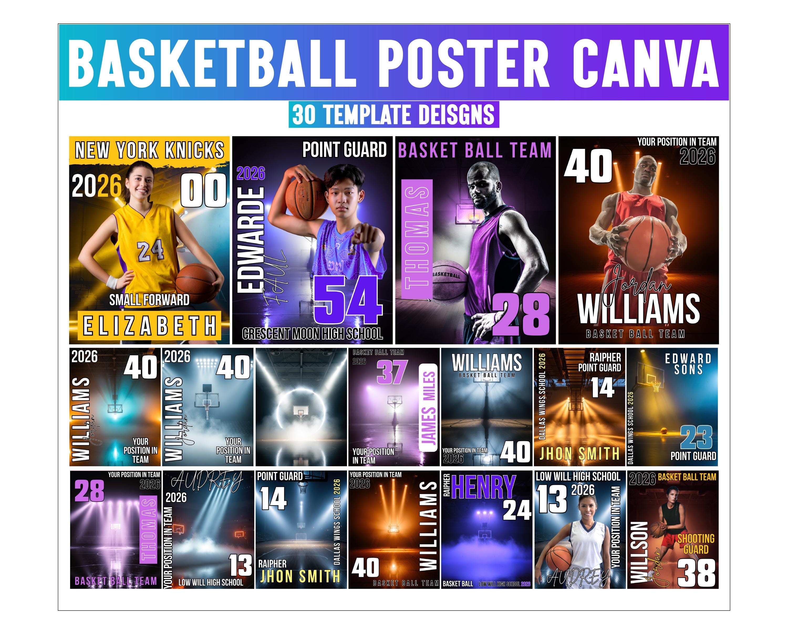 30 Basketball Poster Canva Template, Basketball Backdrop, Basketball ...