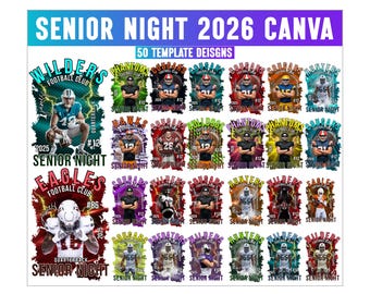 50 Senior Night  Canva Editable Template, Football Shirt Canva, Football Design, Photo Collage, Game Sports Rap Tee Senior Night Template
