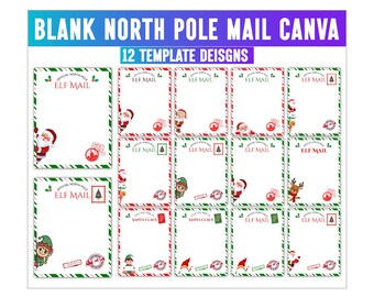 Lot de 12 courriers vierges du pôle Nord, courrier vierge des elfes, lettre du père Noël, papeterie du père Noël, papeterie de Noël, imprimable elfes, courrier du père Noël