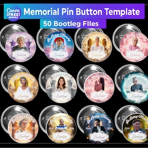 50 Memorial Pin Button Template, Funeral Button Favors, In Loving Memory Pin Button Canva Mega Editable Templates Bundle, Pin Template
