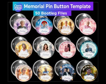 50 Memorial Pin Button Template, Funeral Button Favors, In Loving Memory Pin Button Canva Mega Editable Templates Bundle, Pin Template