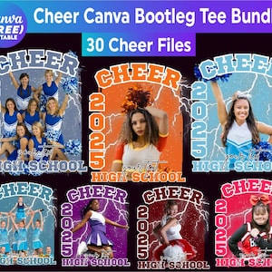 Cheer Editable Canva Template Bundle, Cheerleader Bootleg, Canva Editable Template, School Spirit Design, High School Cheerleaders