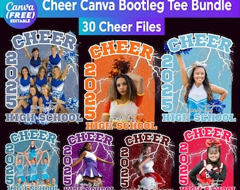 Cheer Editable Canva Template Bundle, Cheerleader Bootleg, Canva Editable Template, School Spirit Design, High School Cheerleaders
