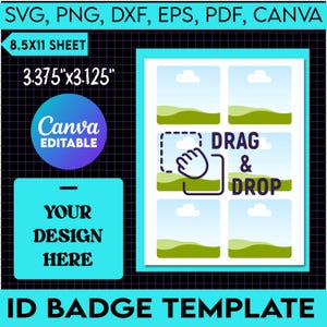 ID Badge Template, Id Badge Blank Template, SVG, Canva Editable, DXF, Png, Psd, Silhouette, Id Badge Blank Template, Svg