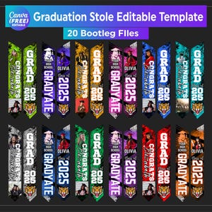 20 Graduation Stole Template Canva Bundle Graduation Sublimation, 2025 Grad Stole Editable Graduation Design Personalized Graduate Stole