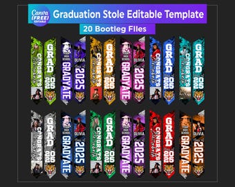 20 Graduation Stole Template Canva Bundle Graduation Sublimation, 2026 Grad Stole Editable Graduation Design Personalized Graduate Stole