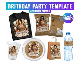 Canva Editable Birthday Party Favor Template, Chip Bag, birthday juice canva, Birthday Treat Bundle, Party Favor Custom Water Labels