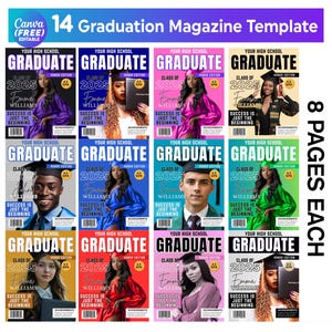 Graduation Magazine Cover Templates, Senior Class of 2025 Magazine Invitation Editable Pack, Senior Graduation Invitation, Grad And Senior