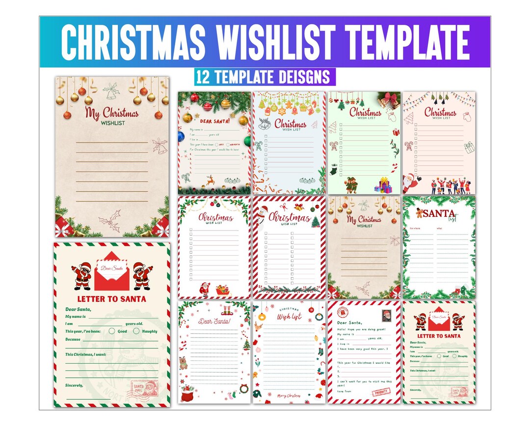 12 Editable Christmas Wish List Template Bundle, Gift Exchange ...