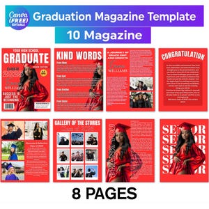 Abschluss Magazin Vorlage, Abschluss Magazin Cover, bearbeitbares Canva Grad Design für DIY Geschenke, Programme, Party Dekor