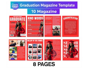 Graduation Magazine Template, Graduation Magazine Cover, Editable Canva Grad Design for DIY Gifts, Programs, Party Décor
